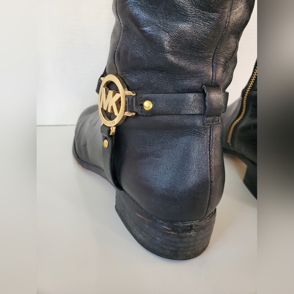Michael Kors Fulton Harness Riding Boots Pull On Tall Black Rain Snow Size 10 M - Picture 7 of 15